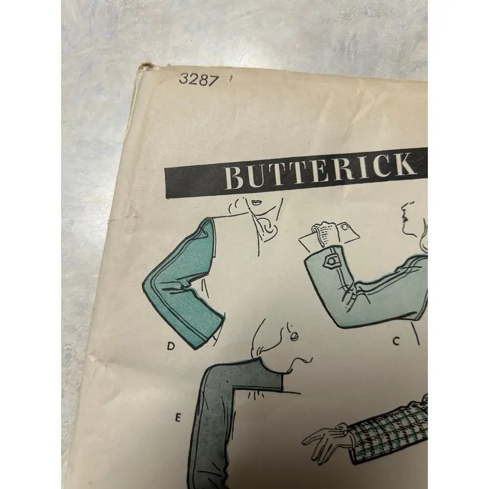 Vintage 40's-50's Butterick Pattern #3287 Women's Misses Coat Sleeves Size M HTF